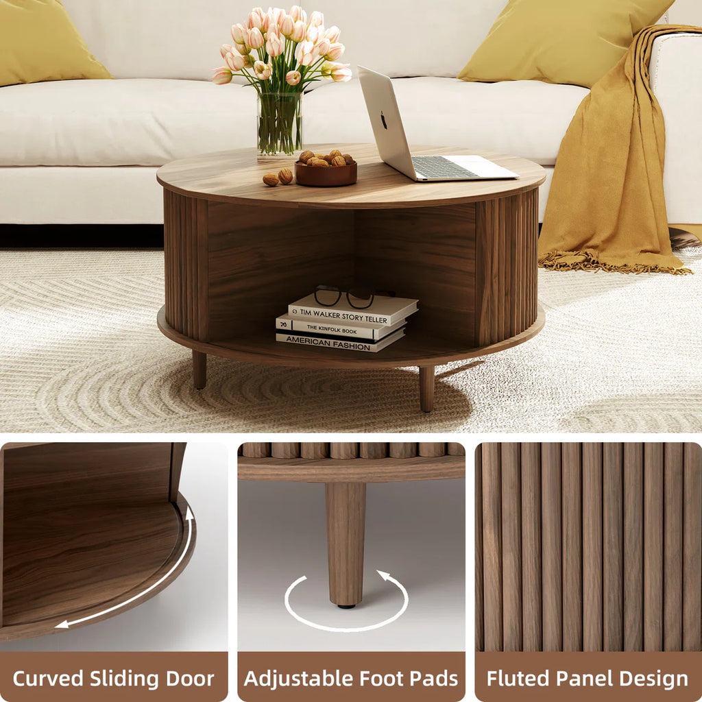 Mid Century Modern Round Coffee Table With Storage