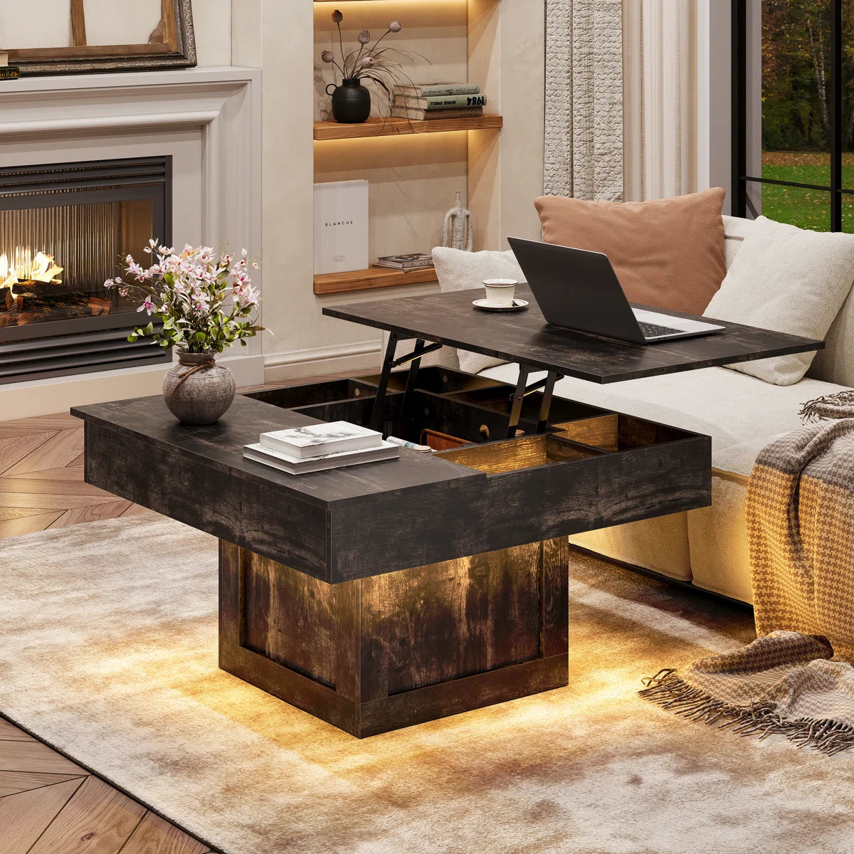 LED Lift Top Coffee Table With Storage