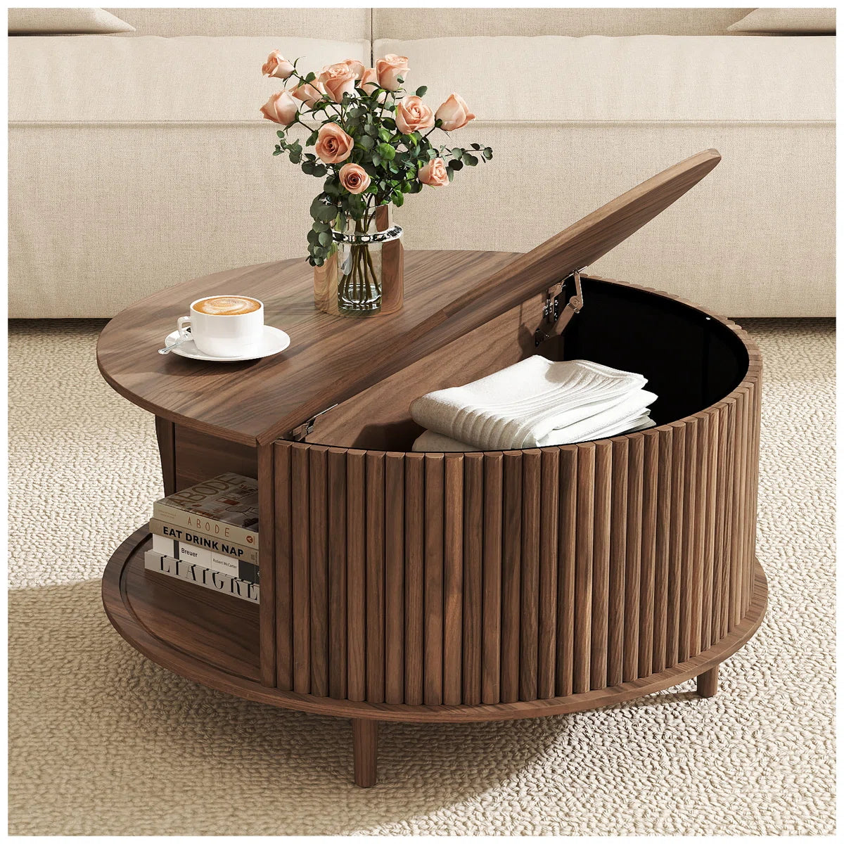 Mid Century Modern Round Coffee Table With Storage