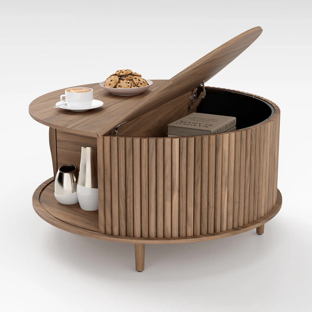 Mid Century Modern Round Coffee Table With Storage